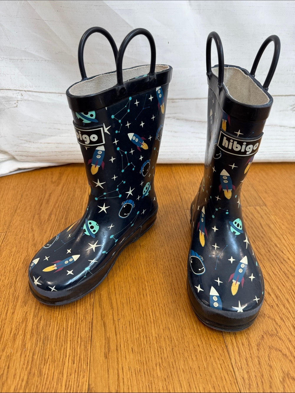 Hibigo Kids' Toddler Navy Space Rocket Rain Boots size 11
